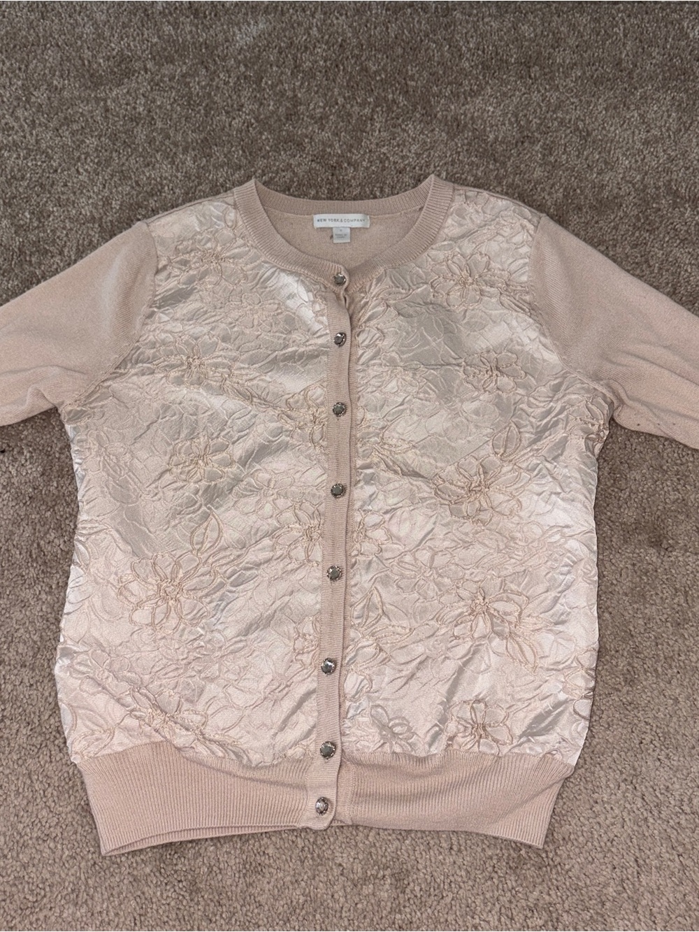 New York & Company Blush Pink Floral Lace Button-Front Cardigan Size: S